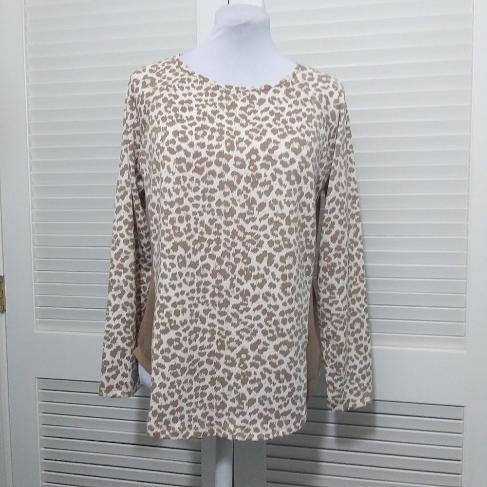 Denim & Co Top Stretch Knit Long Sleeve Animal Print Tee Shirt Womens Small